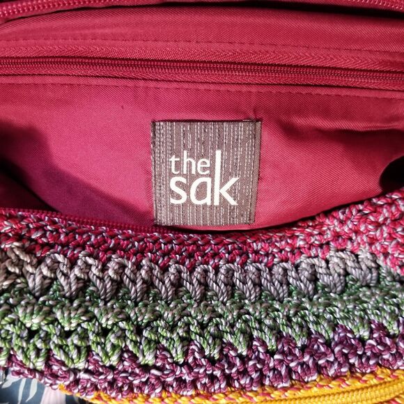 The SAK Crochet Hobo Handbag Purse Bohemian Multicolor Horizontal Design Zipper - Picture 3 of 3